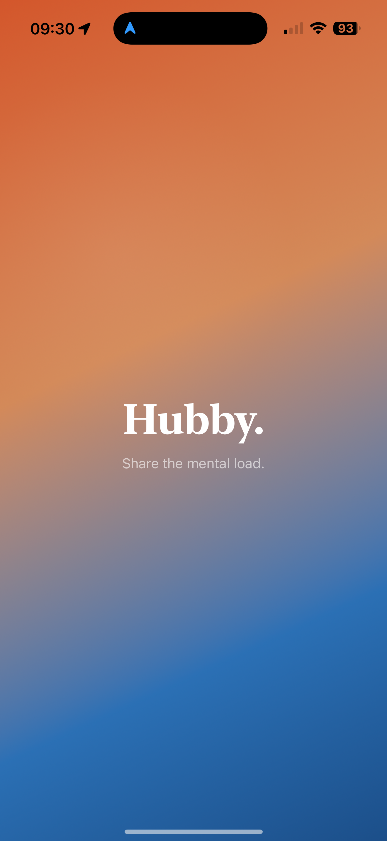 Hubby splash screen with the warm paper backdrop and brand wordmark